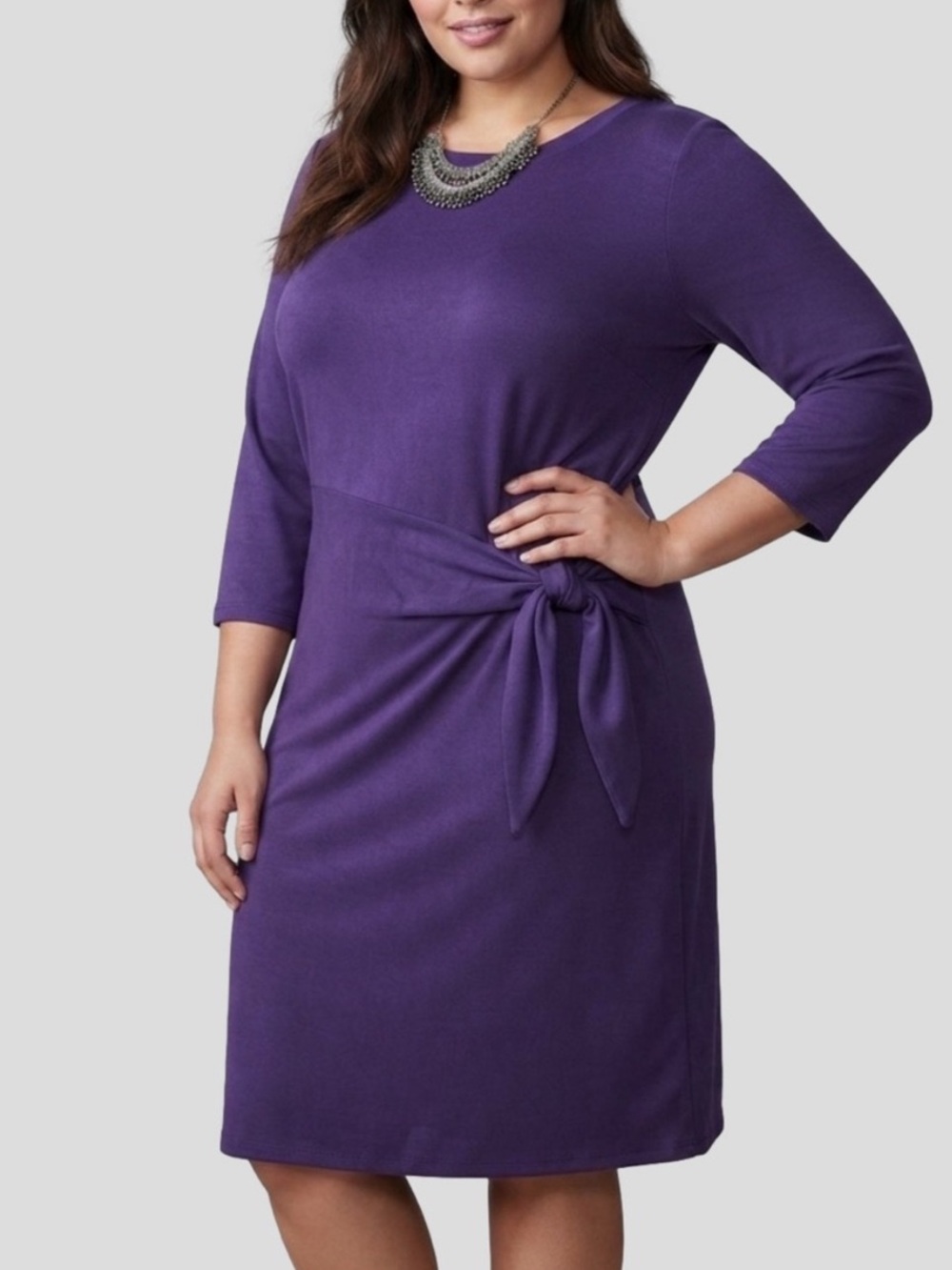 NO BRAND Purple Long Sleeve Side-Tie Stretch Dress ESTIMATED size XL
